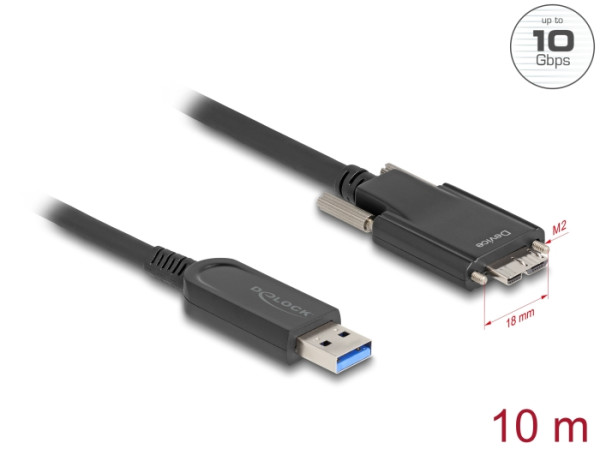 DeLOCK Aktives Optisches Kabel USB 10 Gbps Typ-A Stecker zu Typ Micro-B Stecker mit Schrauben 10 m (83213)