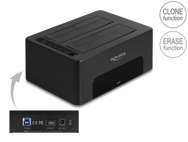DeLOCK USB Dual Dockingstation für 2 x SATA HDD / SSD mit Klon- und Löschfunktion (64187)