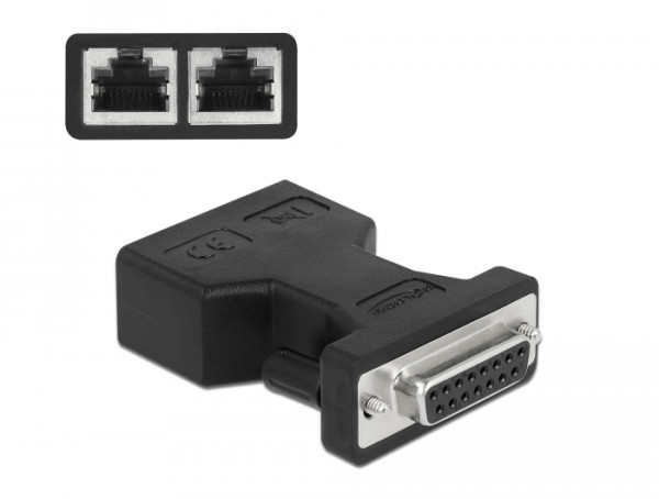 DeLOCK D-Sub 15 Pin Buchse zu 2 x RJ45 Buchse AUI Attachment Unit Interface Adapter (66806)