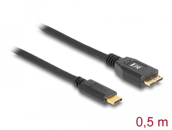 DeLOCK 0.5m USB3.1 C - MicroUSB3.1 B USB Kabel USB 3.2 Gen 2 3.1 Gen 2 0,5 m USB C Micro-USB B Schwarz (83676)