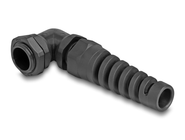 DeLOCK Kabelverschraubung mit Zugentlastung 90° gewinkelt PG11 schwarz (60583)