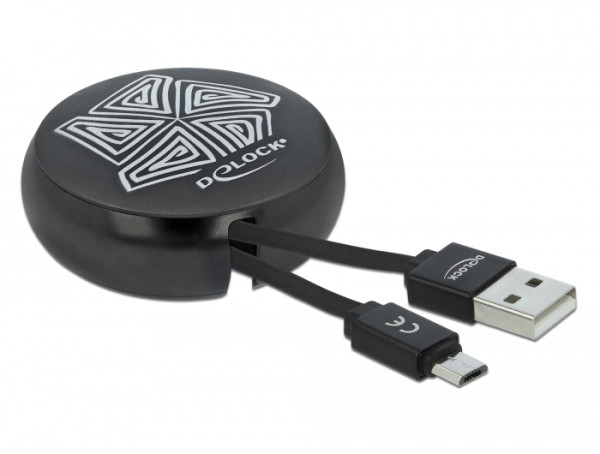 DeLOCK USB 2.0 Aufrollkabel Typ-A zu Micro-B schwarz (85818)