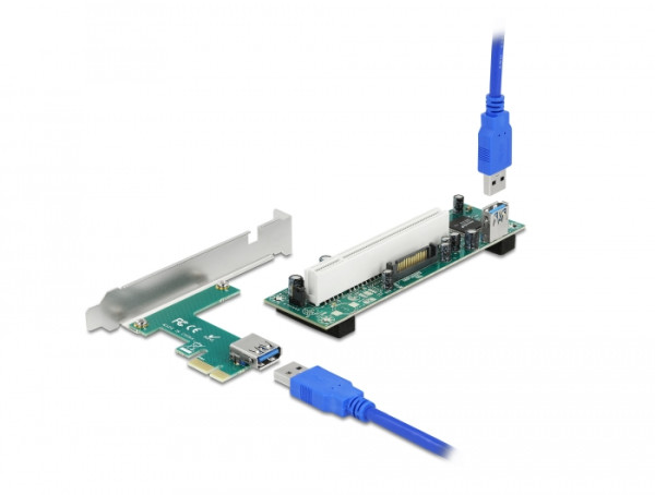 DeLOCK Riser Karte PCI Express x1 zu 1 x PCI 32 Bit Slot mit 60 cm Kabel (90065)