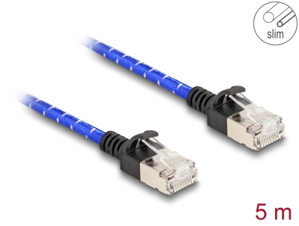 DeLOCK RJ45 Netzwerkkabel mit Geflechtmantel Cat.6A U/FTP Slim 5 m blau (80380)