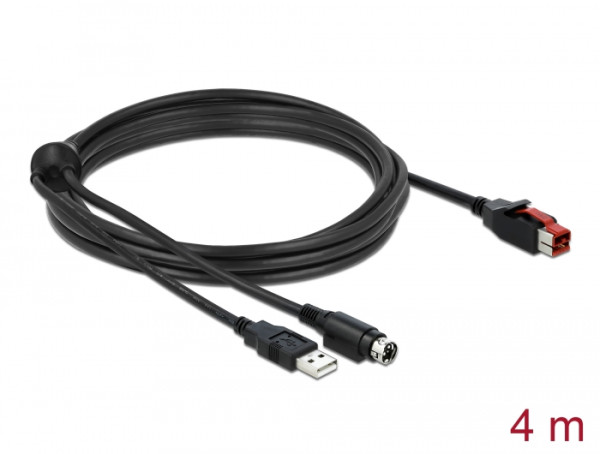 DeLOCK PoweredUSB Kabel Stecker 24 V zu USB Typ-A Stecker + Mini-DIN 3 Pin Stecker 4 m für POS Drucker und Terminals (85943)