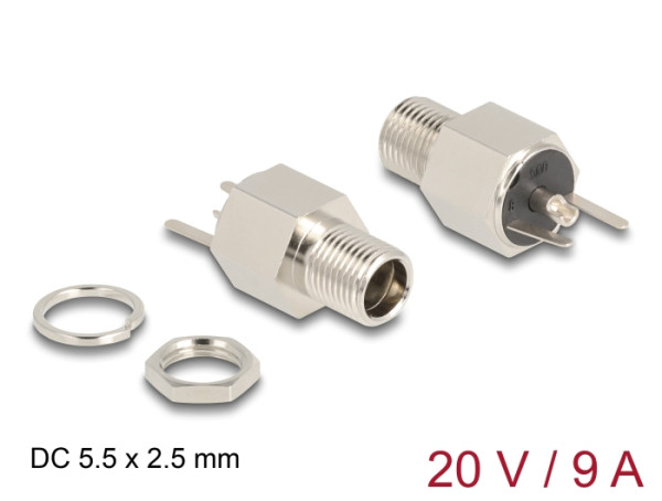 DeLOCK Steckverbinder DC 5,5 x 2,5 mm Buchse zum Einbau Lötversion - Sechskant 20 V / 9 A (90188)