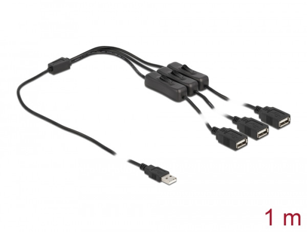 DeLOCK Kabel USB Typ-A Stecker zu 3 x USB Typ-A Buchse mit Schalter 1 m (86804)