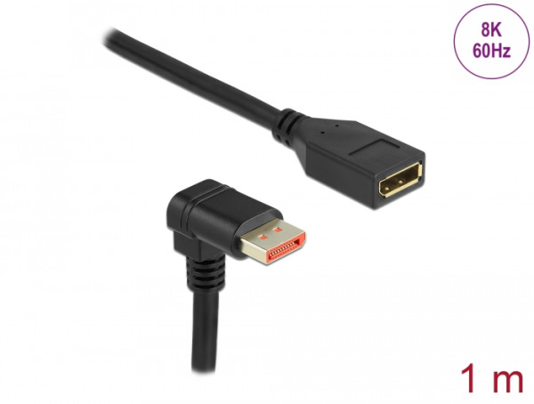 DeLOCK DisplayPort Verlängerungskabel Stecker 90° unten gewinkelt zu Buchse 8K 60 Hz 1 m (87087)
