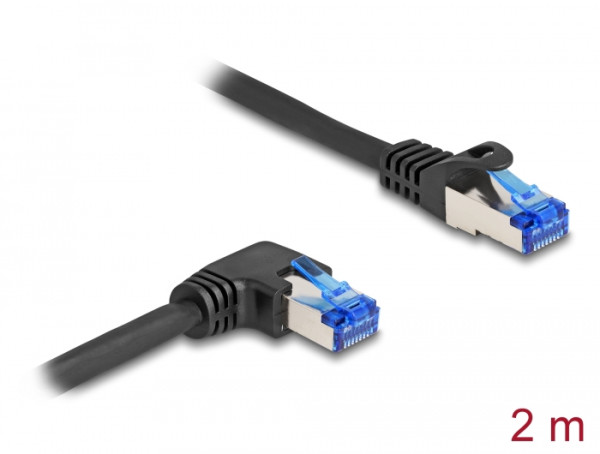 DeLOCK RJ45 Netzwerkkabel Cat.6A S/FTP gerade / rechts gewinkelt 2 m schwarz (80223)
