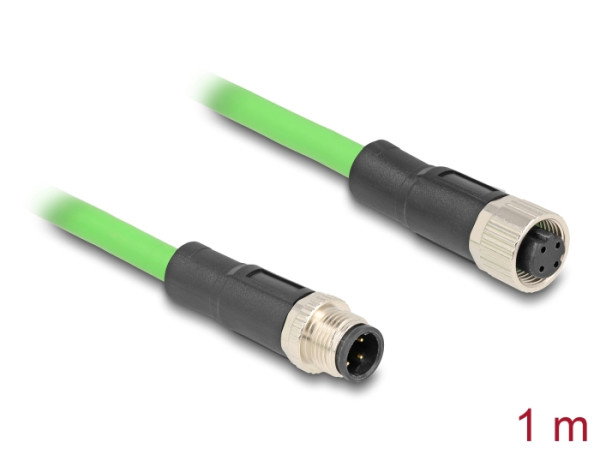 DeLOCK M12 Kabel D-kodiert 4 Pin Stecker zu Buchse PUR TPU 1 m (80406)