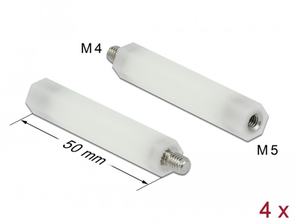 DeLOCK Abstandshalter M5 x M4, Sechskant, Innen / Außen, 50 mm natur 4 Stück (60241)