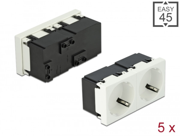 DeLOCK Easy 45 Schutzkontakt-Steckdose 2-fach 45°-Anordnung 45 x 45 mm 5 Stück (81322)
