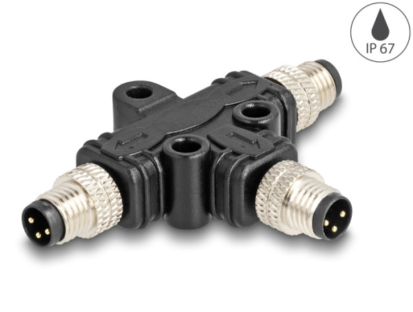 DeLOCK M8 T-Splitter A-kodiert 3 Pin 1 x Stecker zu 2 x Stecker Parallelschaltung (60573)