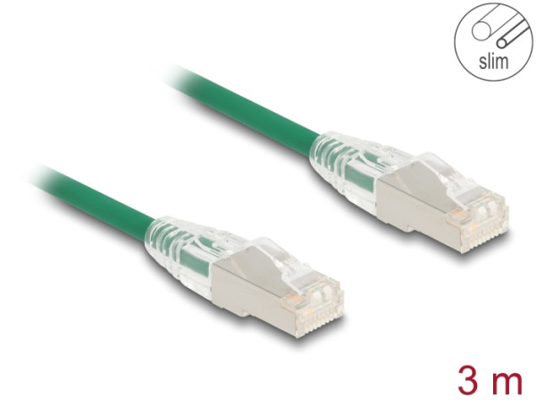 DeLOCK RJ45 Netzwerkkabel Cat.6A Stecker zu Stecker mit gebogener Rastnase U/FTP Slim 3 m grün (80367)