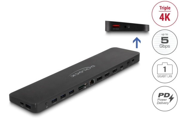 DeLOCK USB Type-C Triple Display Dockingstation mit DisplayLink® 4K / USB 5 Gbps / LAN / SD / Audio / PD 80 W (88050)