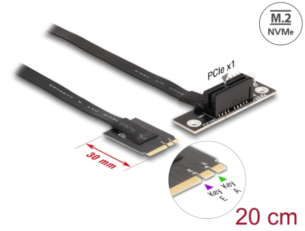 DeLOCK M.2 Key A+E zu PCIe x1 NVMe Adapter gewinkelt mit 20 cm Kabel (64217)