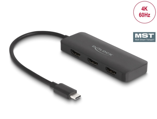 DeLOCK USB Type-C Splitter DP Alt Mode zu 3 x HDMI MST 4K 60 Hz (88040)