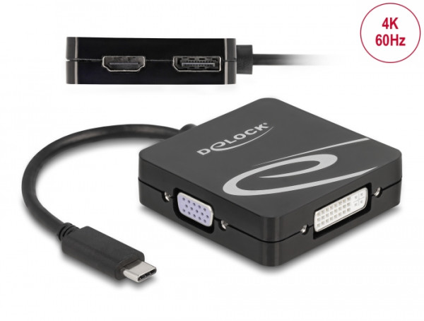 DeLOCK USB Type-C Adapter für einen VGA, DVI, HDMI oder DisplayPort Monitor (63129)