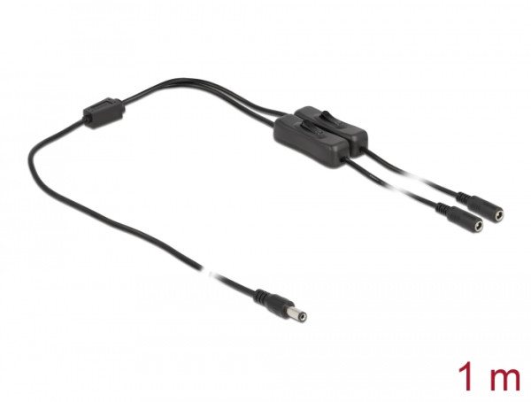 DeLOCK Kabel DC 5,5 x 2,1 mm Stecker zu 2 x DC Buchse mit Schalter 1 m (86794)