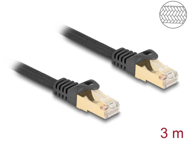 DeLOCK RJ45 Netzwerkkabel mit Geflechtmantel Cat.6A S/FTP Stecker zu Stecker 3 m schwarz (80319)