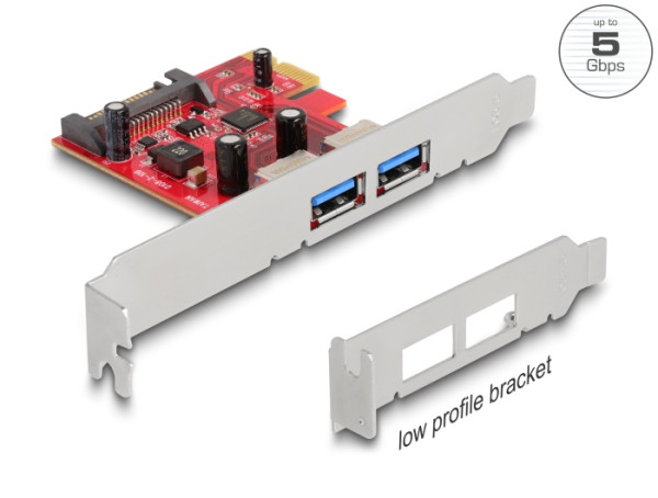 DeLOCK PCI Express x1 Karte zu 2 x extern USB 5 Gbps Typ-A Buchse - Low Profile Formfaktor (90155)
