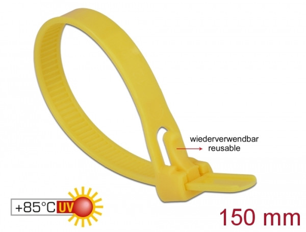 DeLOCK 18760 Kabelbinder Lösbarer Kabelbinder Nylon Gelb 100 Stücke (18760)