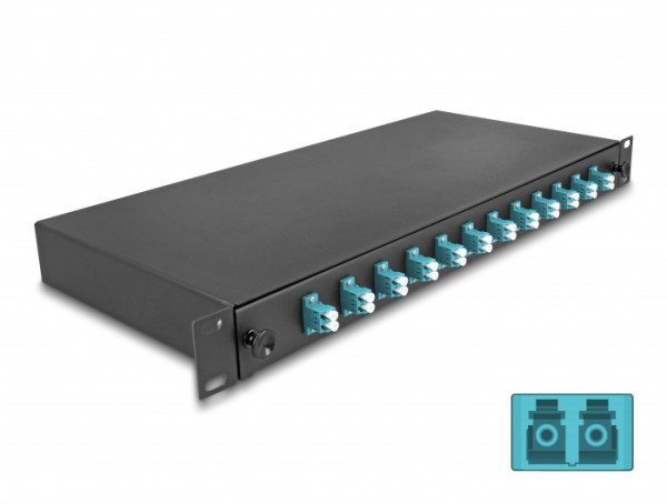 DeLOCK 19″ LWL Spleißbox 12 x LC Duplex OM3 1HE komplett bestückt (67004)