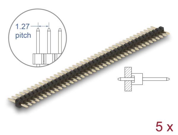 DeLOCK Stiftleiste 40 Pin, Rastermaß 1,27 mm, 1-reihig, gerade, 5 Stück (66688)