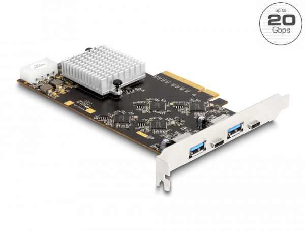 DeLOCK PCI Express x8 Karte mit 2 x USB 20 Gbps USB Type-C Buchse und 2 x USB 10 Gbps Typ-A Buchse - Quad Channel (90097)
