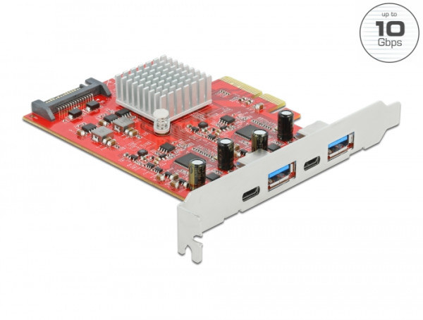 DeLOCK PCI Express x4 Karte zu SuperSpeed USB 10 Gbps mit 2 x USB Typ-A und 2 x USB Type-C - Dual Channel (89041)