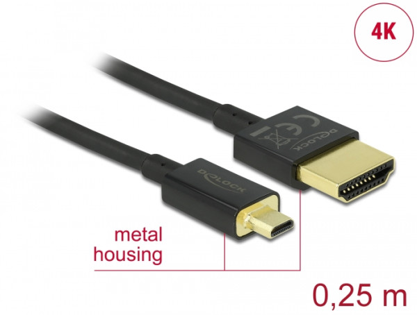 DeLOCK 85119 HDMI-Kabel 0,25 m HDMI Typ A Standard HDMI Typ D Mikrofon Schwarz (85119)
