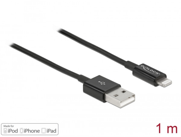 DeLOCK USB Daten- und Ladekabel für iPhone, iPad, iPod schwarz 1 m (83002)