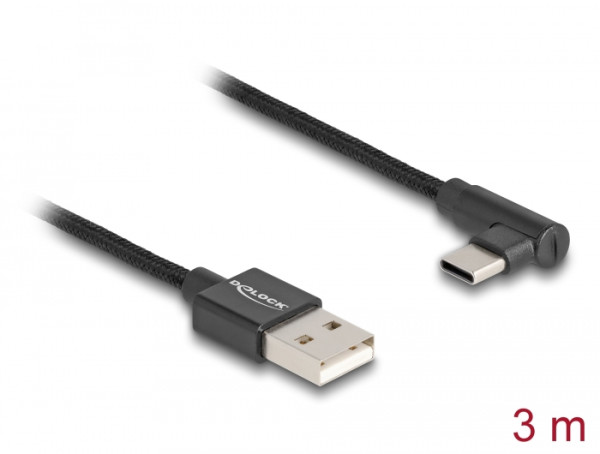 DeLOCK USB 2.0 Kabel Typ-A Stecker zu USB Type-C Stecker gewinkelt 3 m schwarz (80033)