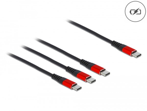 DeLOCK USB Ladekabel 3 in 1 USB Type-C zu 3 x USB Type-C 1 m schwarz / rot (86713)