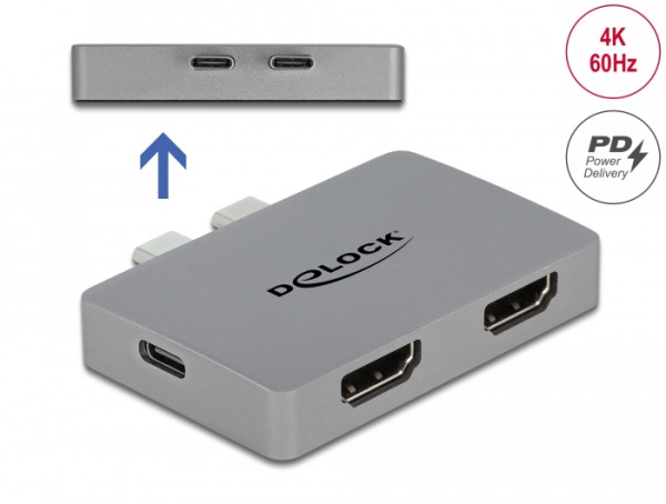 DeLOCK Dual HDMI Adapter mit 4K 60 Hz und PD 3.0 für MacBook (64123)