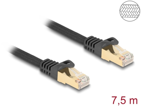 DeLOCK RJ45 Netzwerkkabel mit Geflechtmantel Cat.6A S/FTP Stecker zu Stecker 7,5 m schwarz (80321)