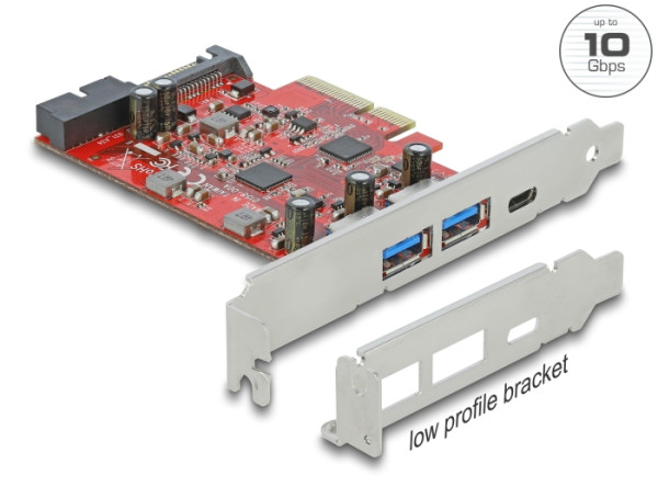DeLOCK PCI Express x4 Karte zu 1 x extern USB Type-C Buchse + 2 x extern USB Typ-A Buchse SuperSpeed USB 10 Gbps + 1 x intern USB 5 Gbps Pfostenstecker (90492)
