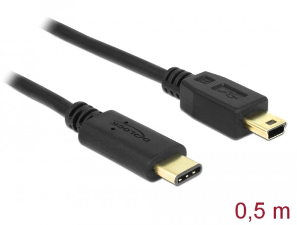 DeLOCK 0.5m, USB2.0-C/USB2.0 Mini-B USB Kabel 0,5 m Mini-USB B USB C Schwarz (83335)