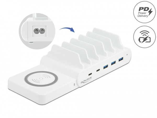 DeLOCK USB und kabelloses Ladegerät 2 x USB Type-C™ PD + 3 x USB Typ-A mit 110 W (41450)