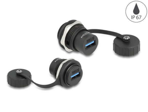 DeLOCK USB 3.2 Gen 1 Typ-A Einbaubuchse mit Verschlusskappe IP67 staub- und wasserdicht (86961)
