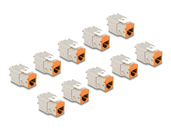 DeLOCK Keystone Modul RJ45 Buchse zu LSA Cat.6A werkzeugfrei orange Set 10 Stück (88117)