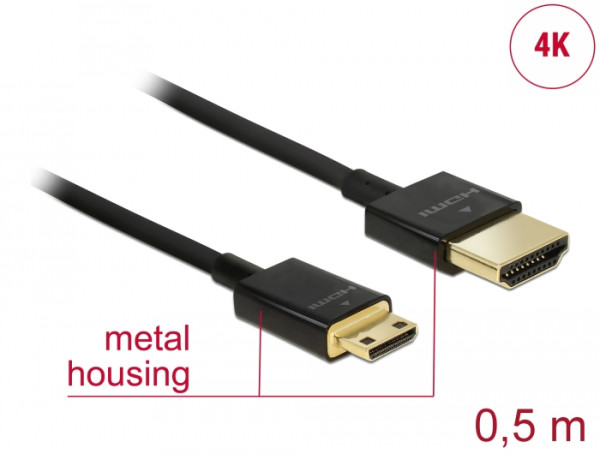 DeLOCK HDMI-A/HDMI-C, 0.5 m HDMI-Kabel 0,5 m HDMI Typ A Standard HDMI Type C Mini Schwarz (84787)