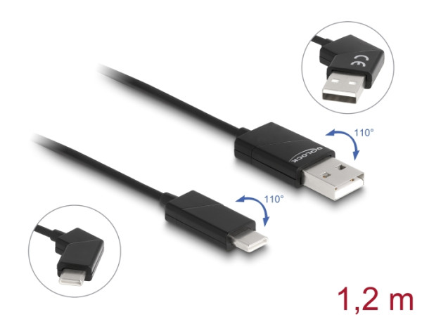 DeLOCK USB 2.0 Kabel Typ-A Stecker zu USB Type-C Stecker drehbar mit Schnellladefunktion 60 W 1,2 m (80769)