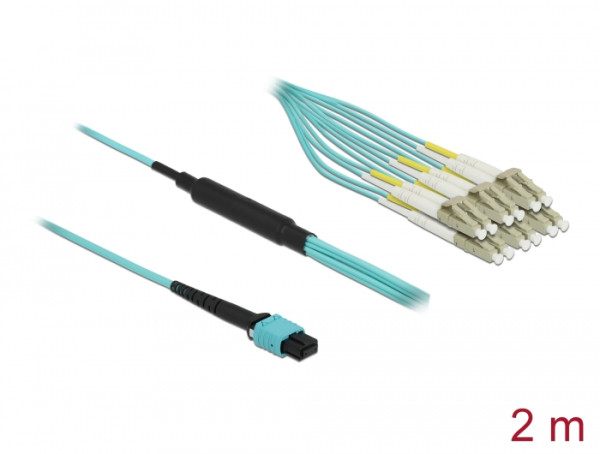 DeLOCK LWL Kabel MPO Buchse zu 12 x LC Duplex Stecker, Multimode OM3, 50/125 µm, 2 m (84872)
