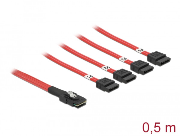 DeLOCK Cable mini SAS 36pin to 4x SATA SCSI-Kabel Rot 0,5 m (83057)