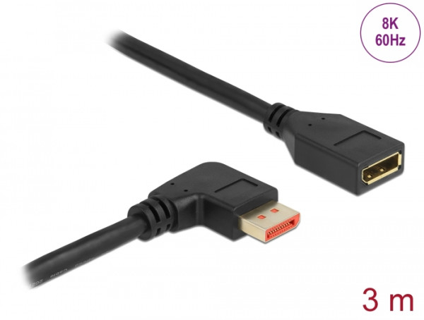 DeLOCK DisplayPort Verlängerungskabel Stecker 90° rechts gewinkelt zu Buchse 8K 60 Hz 3 m (87079)