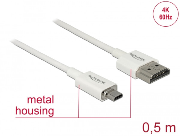 DeLOCK 85148 HDMI-Kabel 0,5 m HDMI Typ A Standard HDMI Typ D Mikrofon Weiß (85148)