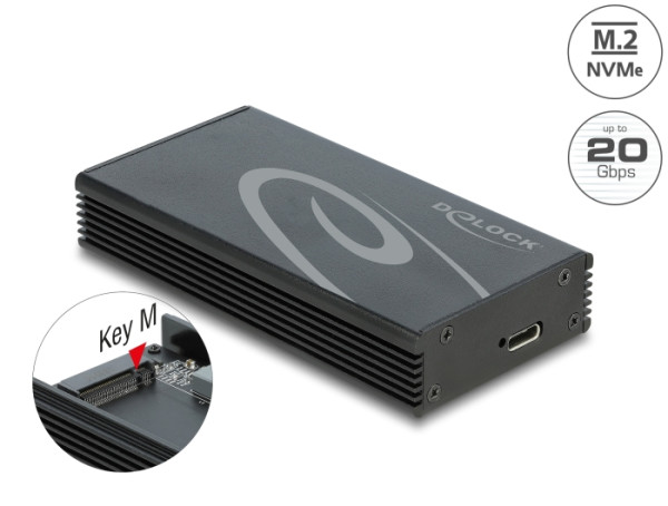 DeLOCK Externes Gehäuse für M.2 NVMe PCIe SSD mit SuperSpeed USB 20 Gbps USB 3.2 Gen 2x2 USB Type-C Buchse (42000)