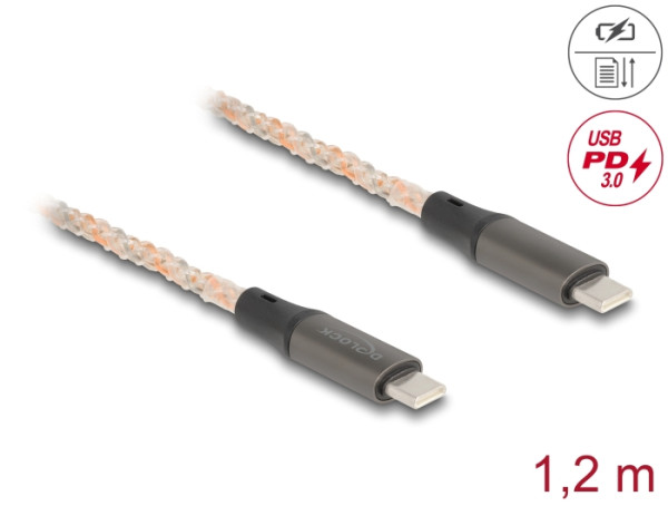 DeLOCK USB 2.0 Kabel USB Type-C Stecker zu Stecker PD 3.0 100 W mit RGB Beleuchtung 1,20 m (88288)