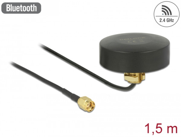 DeLOCK WLAN 802.11 b/g/n Antenne RP-SMA Stecker 2 dBi starr omnidirektional mit Anschlusskabel RG-174 1,5 m outdoor schwarz (66285)